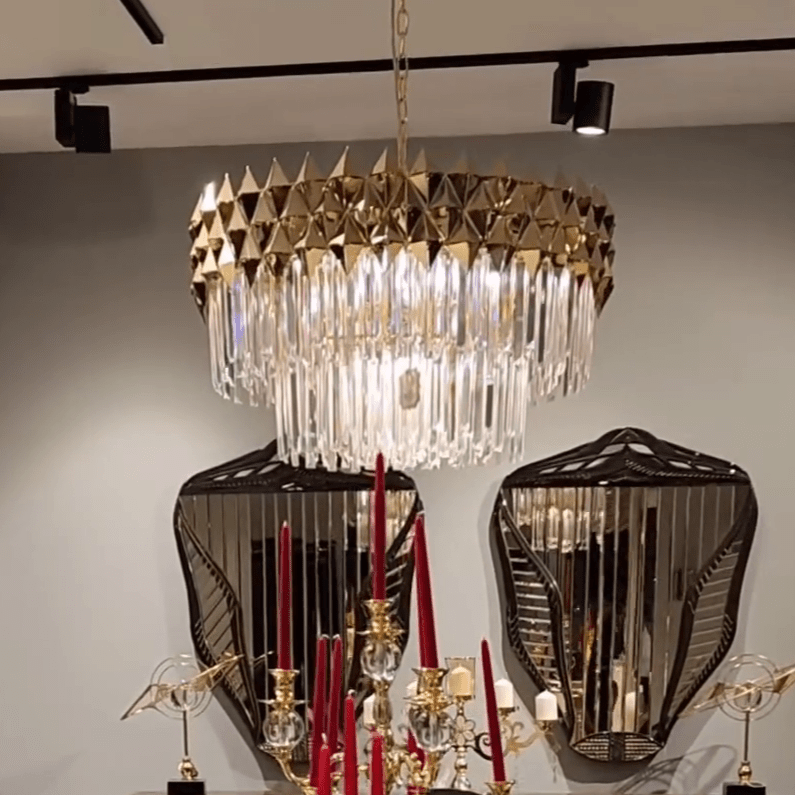 Luxury 1/2-Tier Round/Rectangular Gold Finish Crystal Chandelier for Living Room/Bedroom-Nobipets