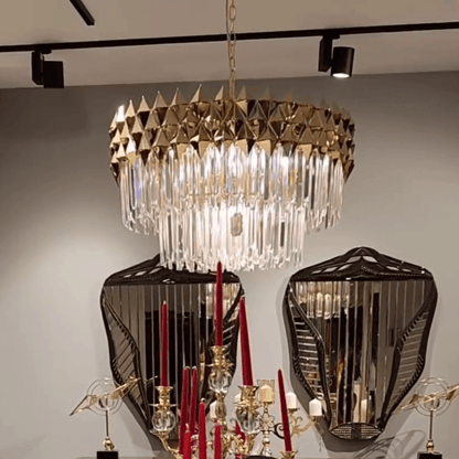 Luxury 1/2-Tier Round/Rectangular Gold Finish Crystal Chandelier for Living Room/Bedroom-Nobipets