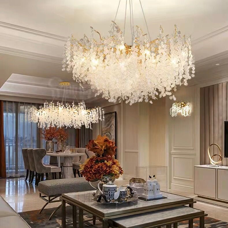 Luxury Branches Crystal Frosted Glass Chandelier Set for Living /Dining Room-Nobipets