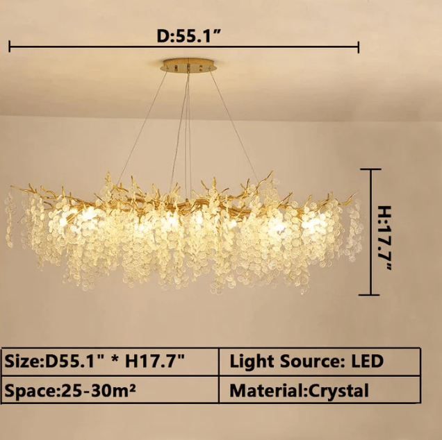 Luxury Branches Crystal Frosted Glass Chandelier Set for Living /Dining Room-Nobipets