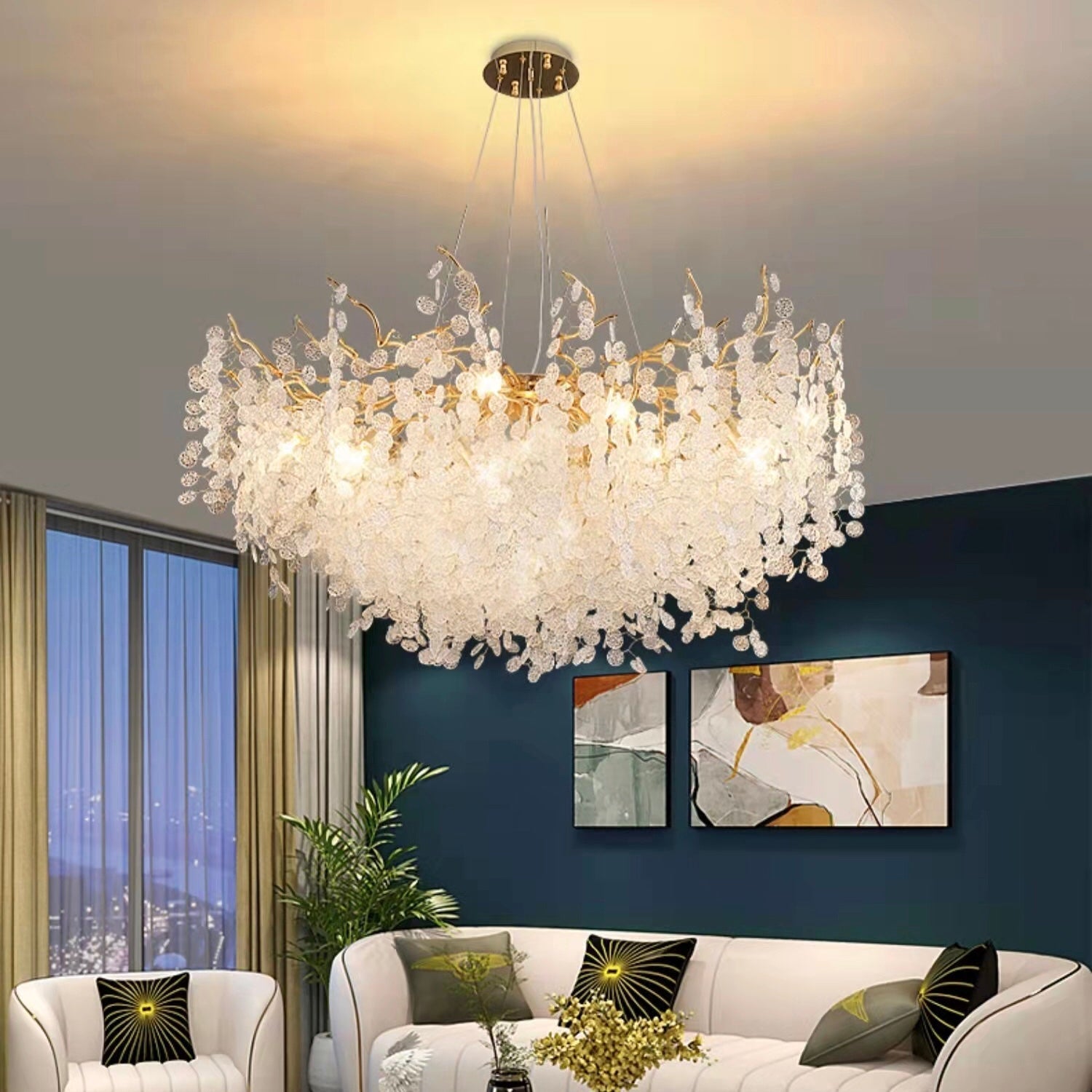 Luxury Branches Crystal Frosted Glass Chandelier Set for Living /Dining Room-Nobipets