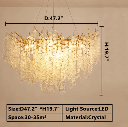 Luxury Branches Crystal Frosted Glass Chandelier Set for Living /Dining Room-Nobipets