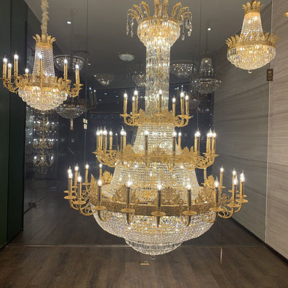 Luxury Empire Multi-tiered Candle Light Crystal Chandelier in Gold Finish for Foyer/Living Room/Staircase/Villa-Nobipets