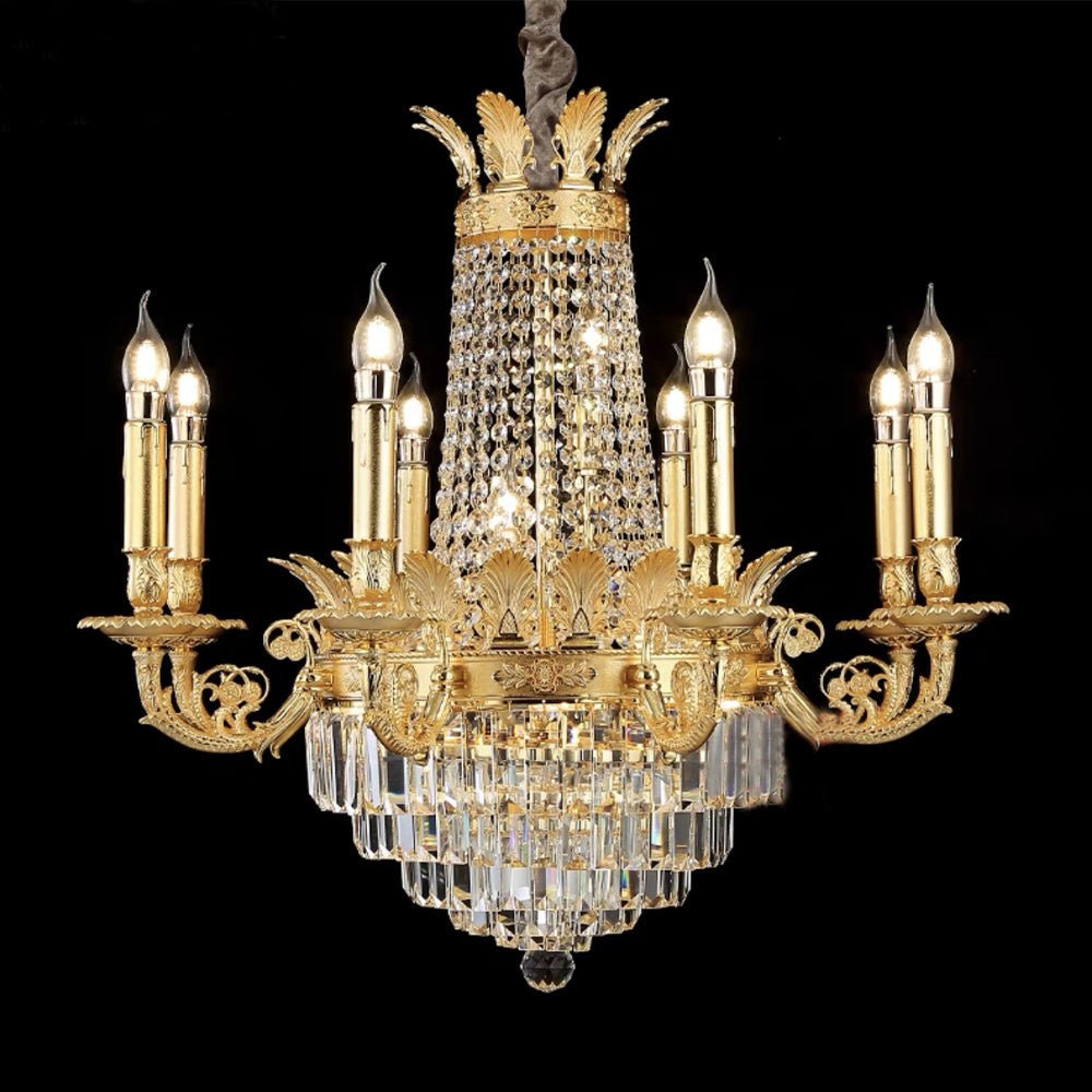 Luxury Empire Multi-tiered Candle Light Crystal Chandelier in Gold Finish for Foyer/Living Room/Staircase/Villa-Nobipets