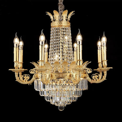 Luxury Empire Multi-tiered Candle Light Crystal Chandelier in Gold Finish for Foyer/Living Room/Staircase/Villa-Nobipets