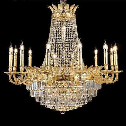 Luxury Empire Multi-tiered Candle Light Crystal Chandelier in Gold Finish for Foyer/Living Room/Staircase/Villa-Nobipets