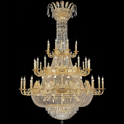 Luxury Empire Multi-tiered Candle Light Crystal Chandelier in Gold Finish for Foyer/Living Room/Staircase/Villa-Nobipets