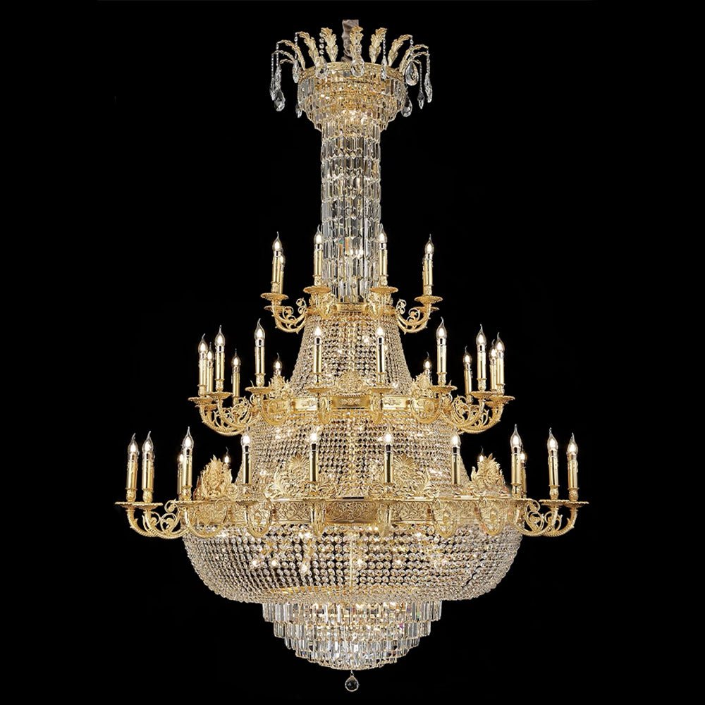 Luxury Empire Multi-tiered Candle Light Crystal Chandelier in Gold Finish for Foyer/Living Room/Staircase/Villa-Nobipets