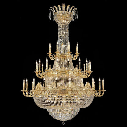 Luxury Empire Multi-tiered Candle Light Crystal Chandelier in Gold Finish for Foyer/Living Room/Staircase/Villa-Nobipets