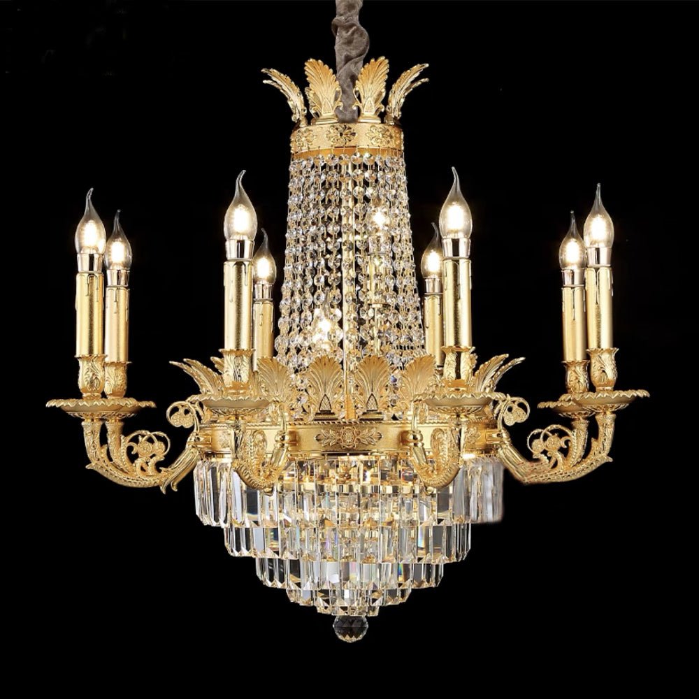 Luxury Empire Multi-tiered Candle Light Crystal Chandelier in Gold Finish for Foyer/Living Room/Staircase/Villa-Nobipets