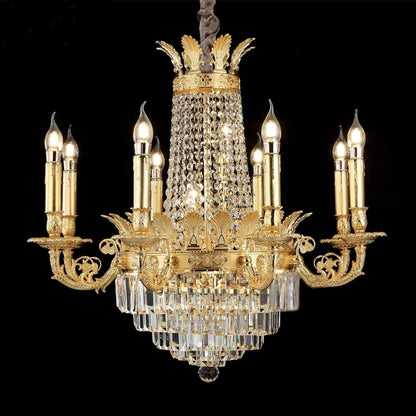 Luxury Empire Multi-tiered Candle Light Crystal Chandelier in Gold Finish for Foyer/Living Room/Staircase/Villa-Nobipets