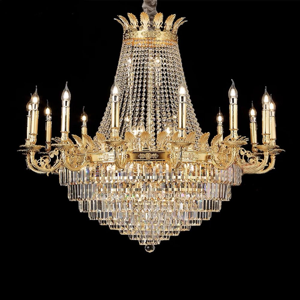 Luxury Empire Multi-tiered Candle Light Crystal Chandelier in Gold Finish for Foyer/Living Room/Staircase/Villa-Nobipets