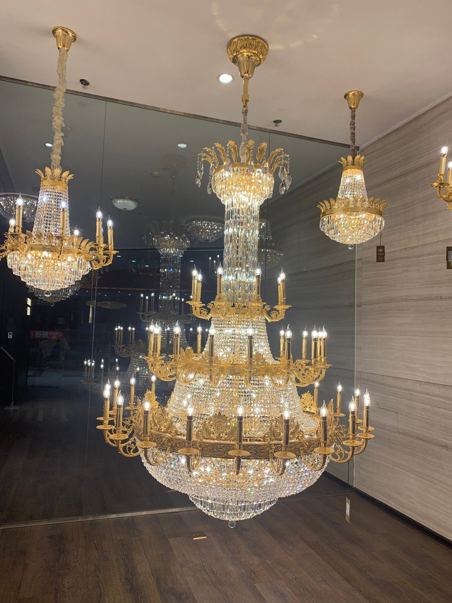 Luxury Empire Multi-tiered Candle Light Crystal Chandelier in Gold Finish for Foyer/Living Room/Staircase/Villa-Nobipets