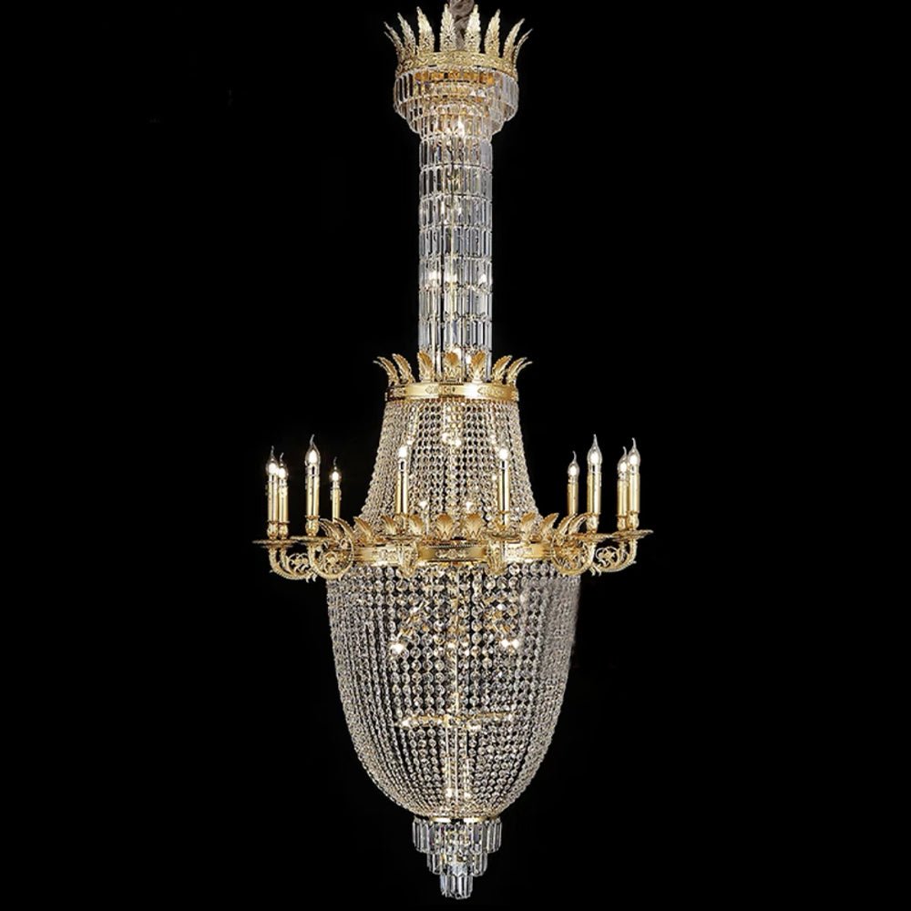 Luxury Empire Multi-tiered Candle Light Crystal Chandelier in Gold Finish for Foyer/Living Room/Staircase/Villa-Nobipets