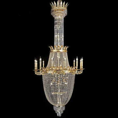 Luxury Empire Multi-tiered Candle Light Crystal Chandelier in Gold Finish for Foyer/Living Room/Staircase/Villa-Nobipets