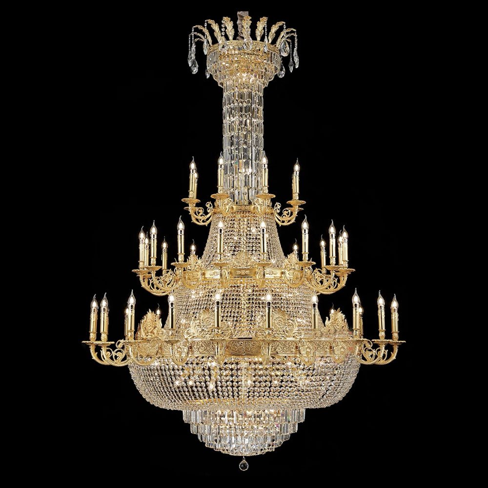 Luxury Empire Multi-tiered Candle Light Crystal Chandelier in Gold Finish for Foyer/Living Room/Staircase/Villa-Nobipets