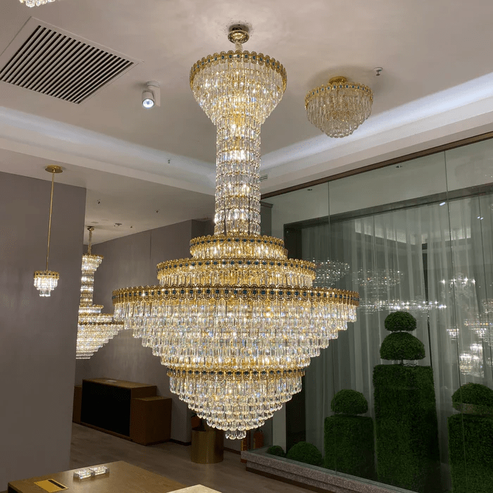 Luxury Extra Large Conical Funnel Crystal Chandelier with Sapphire for High-celling-Nobipets
