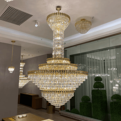 Luxury Extra Large Conical Funnel Crystal Chandelier with Sapphire for High-celling-Nobipets