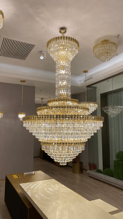 Luxury Extra Large Conical Funnel Crystal Chandelier with Sapphire for High-celling-Nobipets