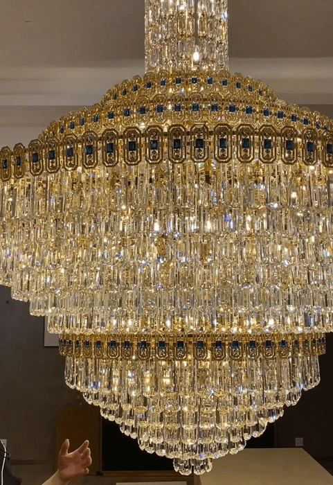 Luxury Extra Large Conical Funnel Crystal Chandelier with Sapphire for High-celling-Nobipets