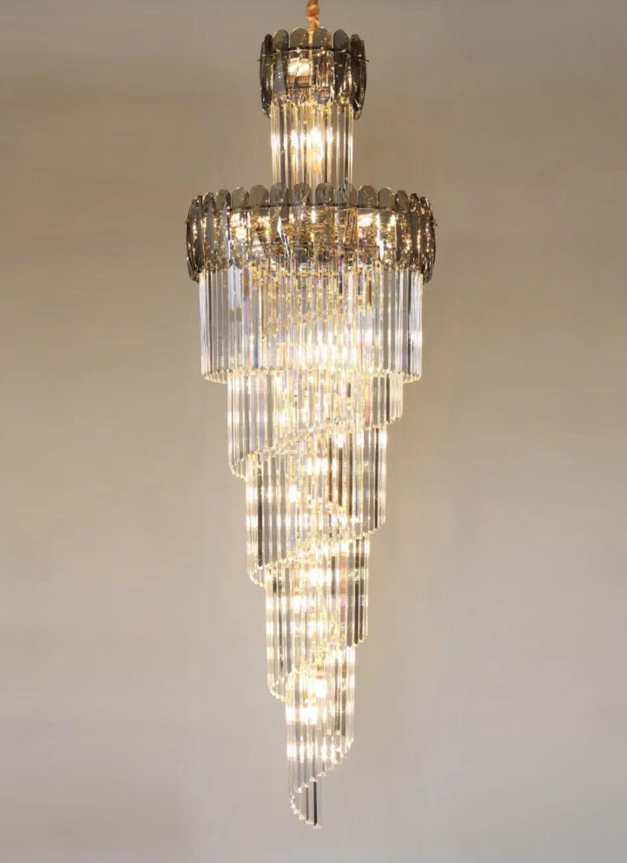 Luxury Extra Large Foyer Spiral Staircase Chandelier Long Crystal Ceiling Light Fixture For Living Room Hall Entrance-Nobipets