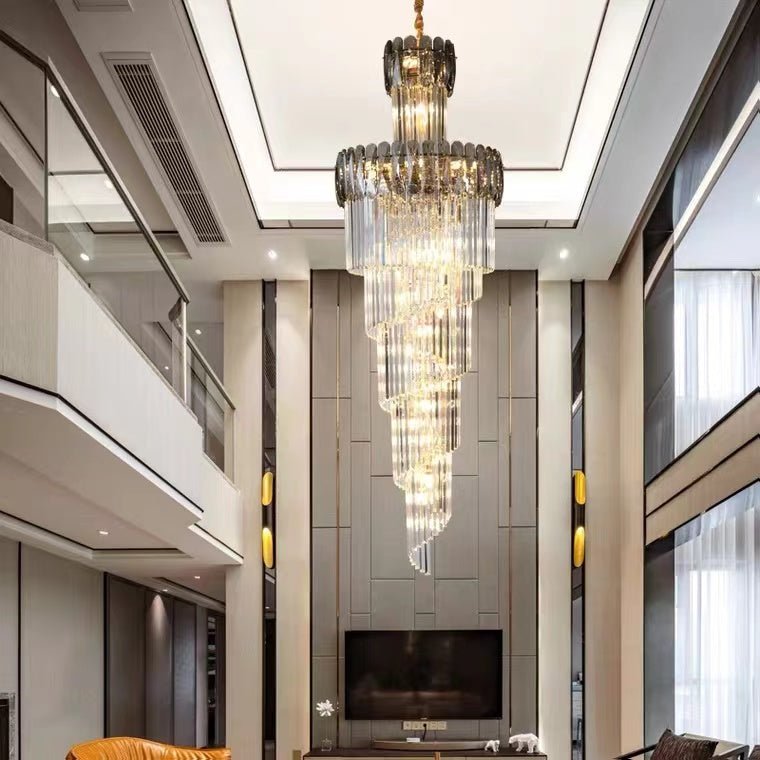 Luxury Extra Large Foyer Spiral Staircase Chandelier Long Crystal Ceiling Light Fixture For Living Room Hall Entrance-Nobipets