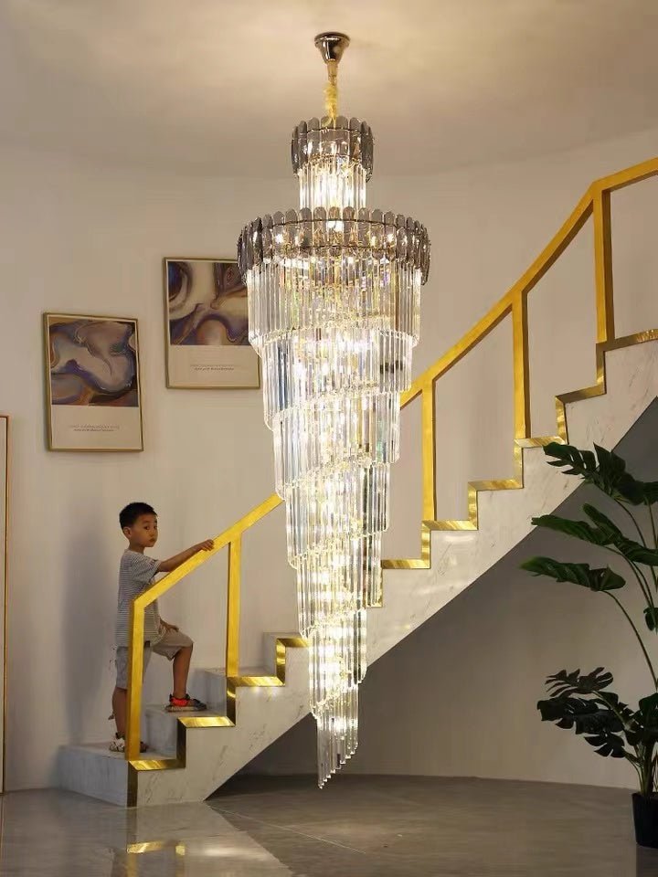 Luxury Extra Large Foyer Spiral Staircase Chandelier Long Crystal Ceiling Light Fixture For Living Room Hall Entrance-Nobipets