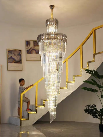 Luxury Extra Large Foyer Spiral Staircase Chandelier Long Crystal Ceiling Light Fixture For Living Room Hall Entrance-Nobipets