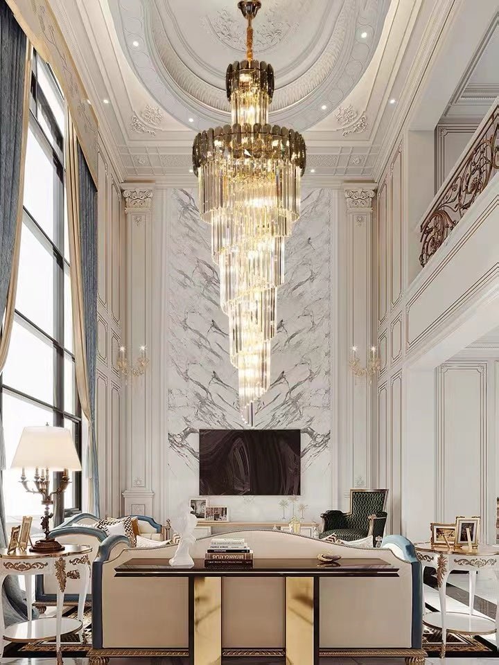 Luxury Extra Large Foyer Spiral Staircase Chandelier Long Crystal Ceiling Light Fixture For Living Room Hall Entrance-Nobipets
