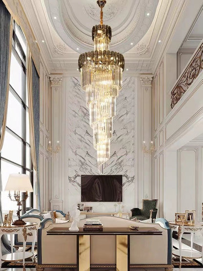 Luxury Extra Large Foyer Spiral Staircase Chandelier Long Crystal Ceiling Light Fixture For Living Room Hall Entrance-Nobipets