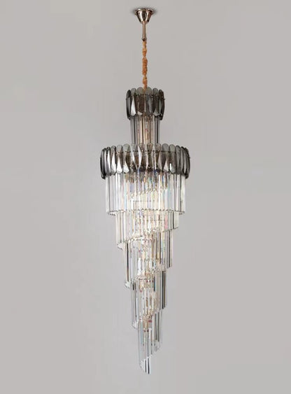 Luxury Extra Large Foyer Spiral Staircase Chandelier Long Crystal Ceiling Light Fixture For Living Room Hall Entrance-Nobipets