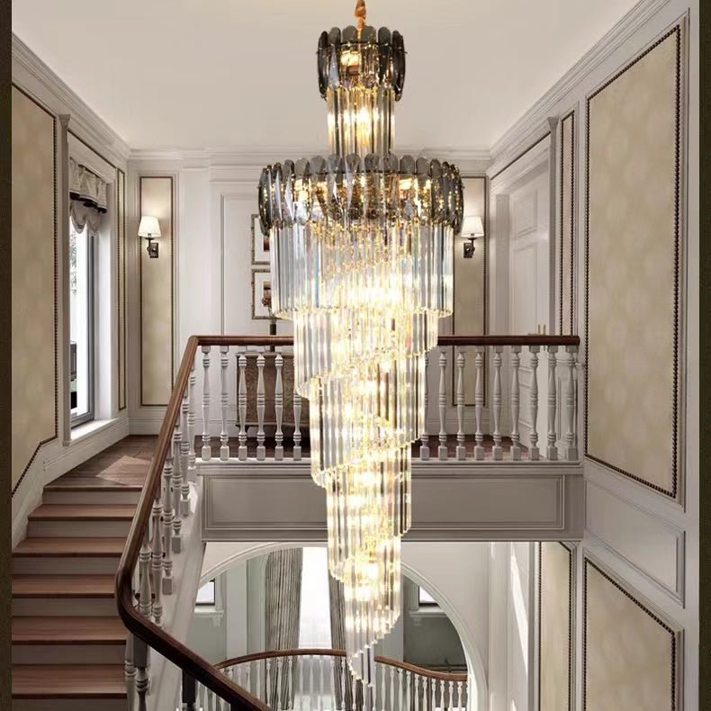 Luxury Extra Large Foyer Spiral Staircase Chandelier Long Crystal Ceiling Light Fixture For Living Room Hall Entrance-Nobipets