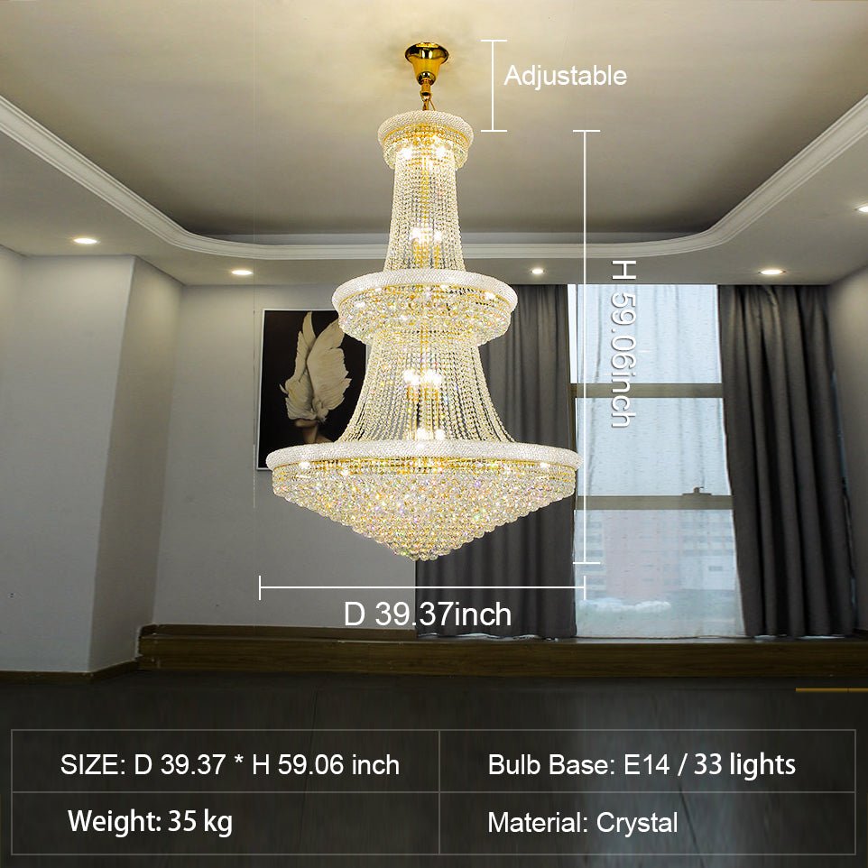 Luxury French Empire Chandelier for Villa Hall Ceiling Three-layers Crystal Light for Hotel Lobby-Nobipets