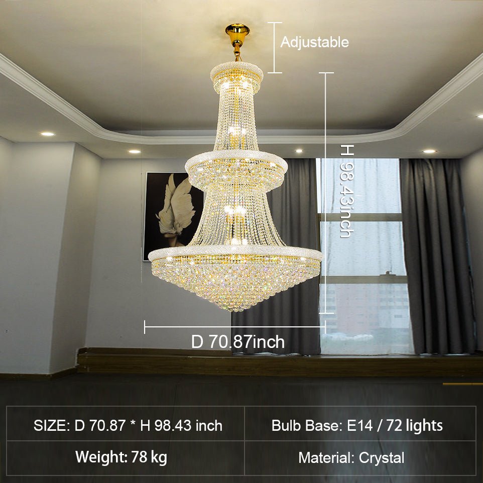Luxury French Empire Chandelier for Villa Hall Ceiling Three-layers Crystal Light for Hotel Lobby-Nobipets