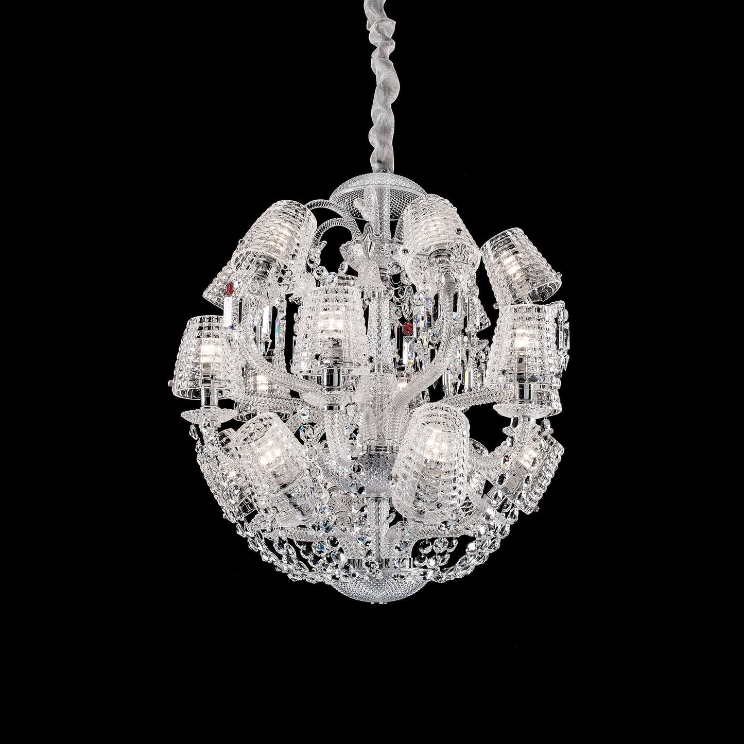 Luxury Globe Crystal Chandelier With Fabric/Crystal Glass Lampshades-Nobipets
