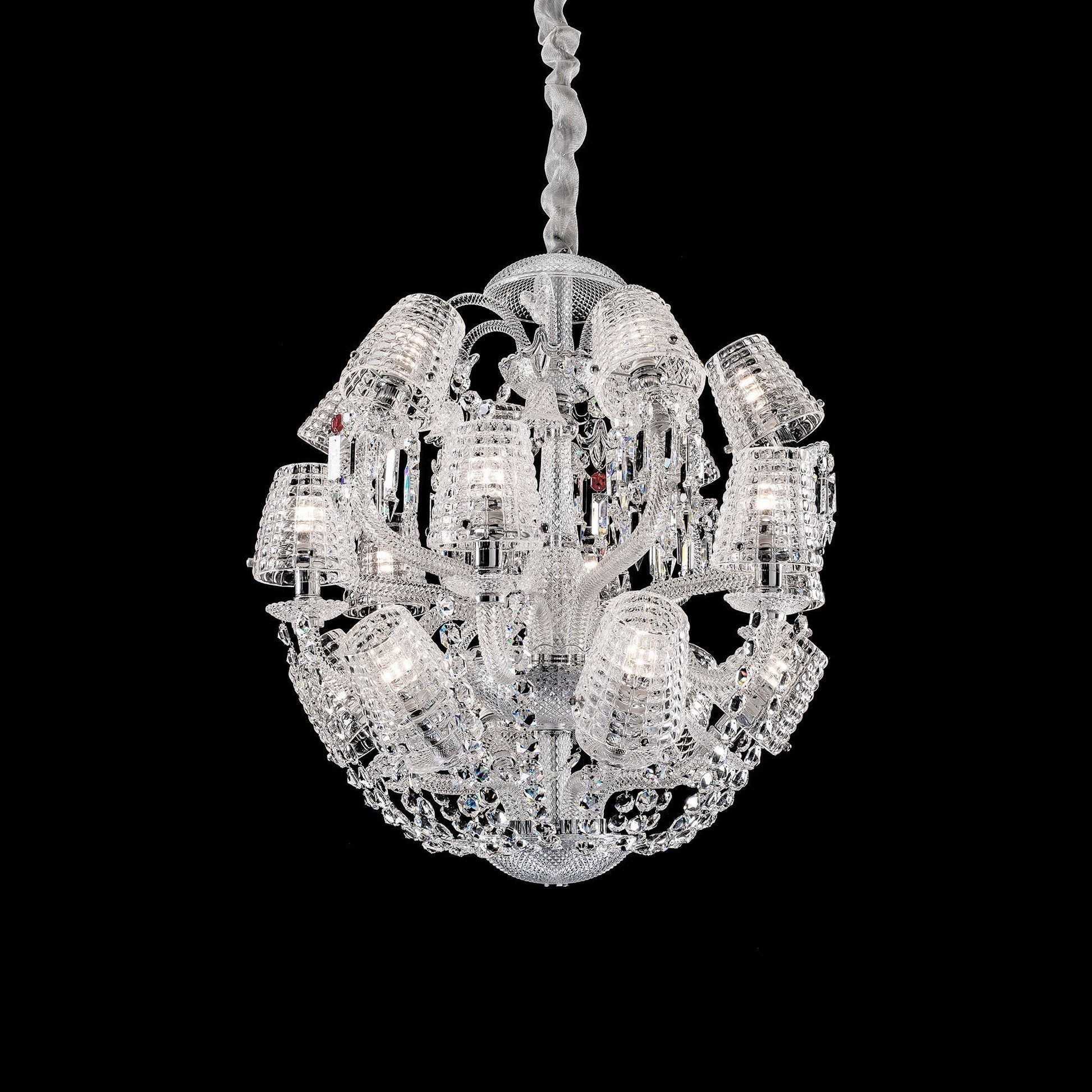 Luxury Globe Crystal Chandelier With Fabric/Crystal Glass Lampshades-Nobipets
