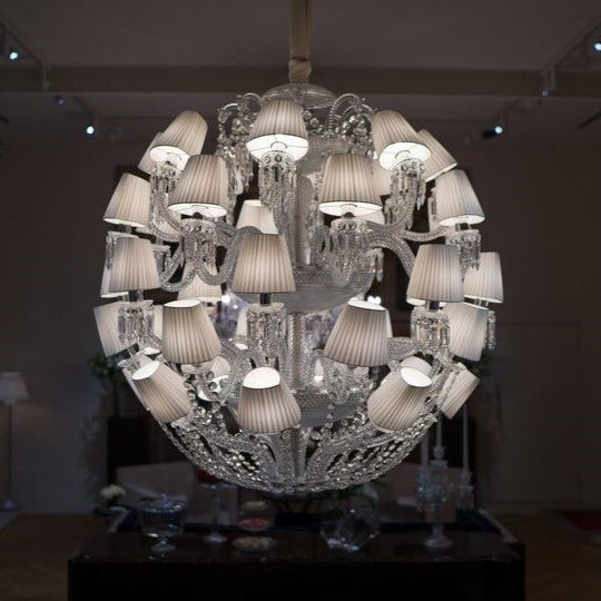 Luxury Globe Crystal Chandelier With Fabric/Crystal Glass Lampshades-Nobipets