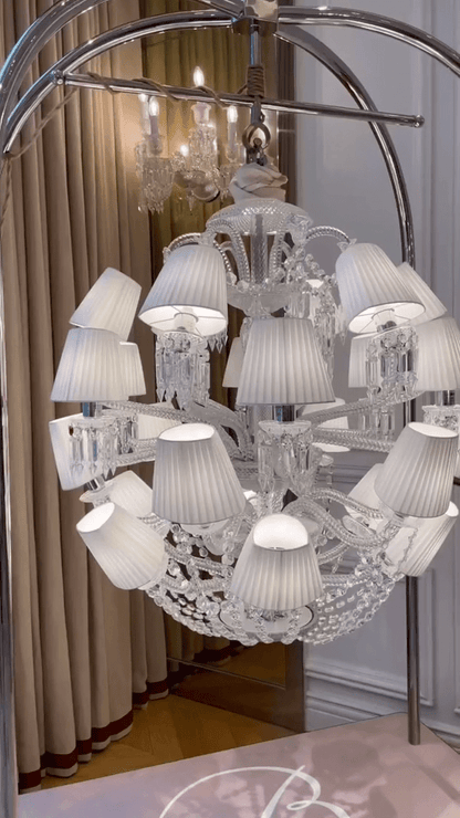Luxury Globe Crystal Chandelier With Fabric/Crystal Glass Lampshades-Nobipets