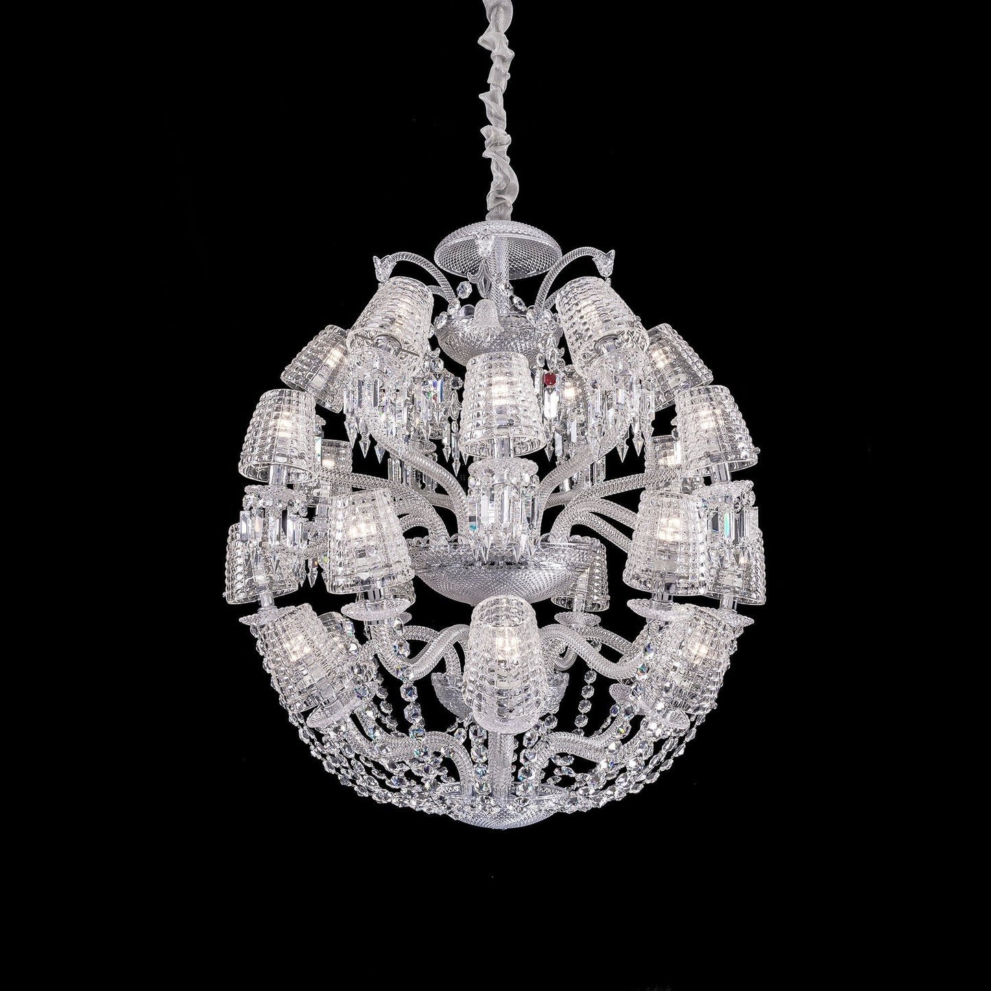 Luxury Globe Crystal Chandelier With Fabric/Crystal Glass Lampshades-Nobipets
