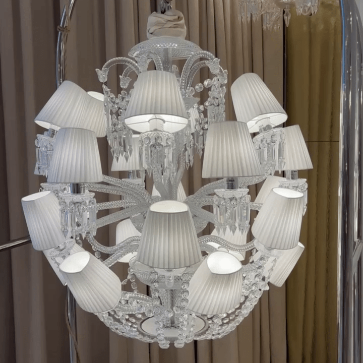 Luxury Globe Crystal Chandelier With Fabric/Crystal Glass Lampshades-Nobipets