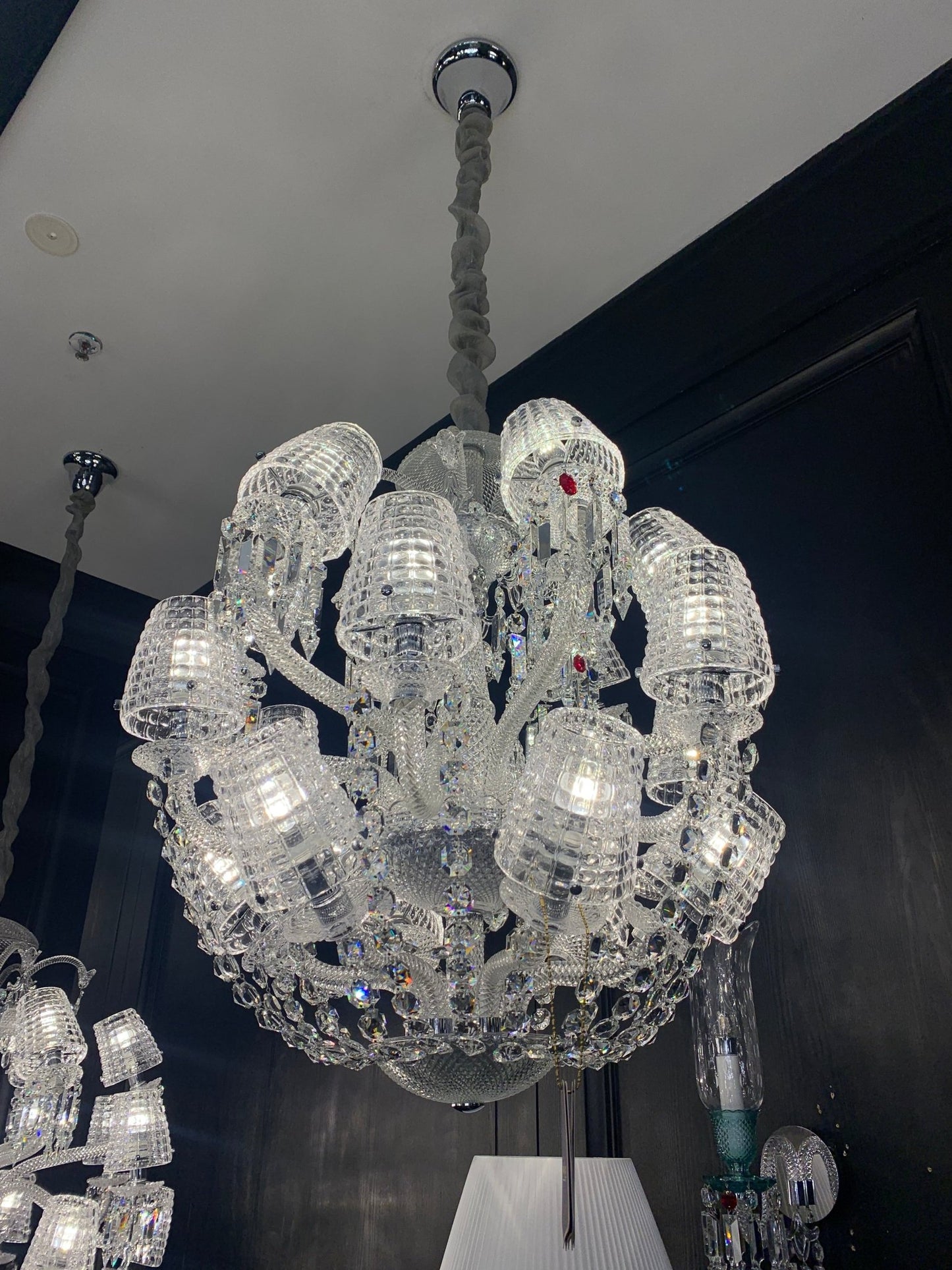 Luxury Globe Crystal Chandelier With Fabric/Crystal Glass Lampshades-Nobipets