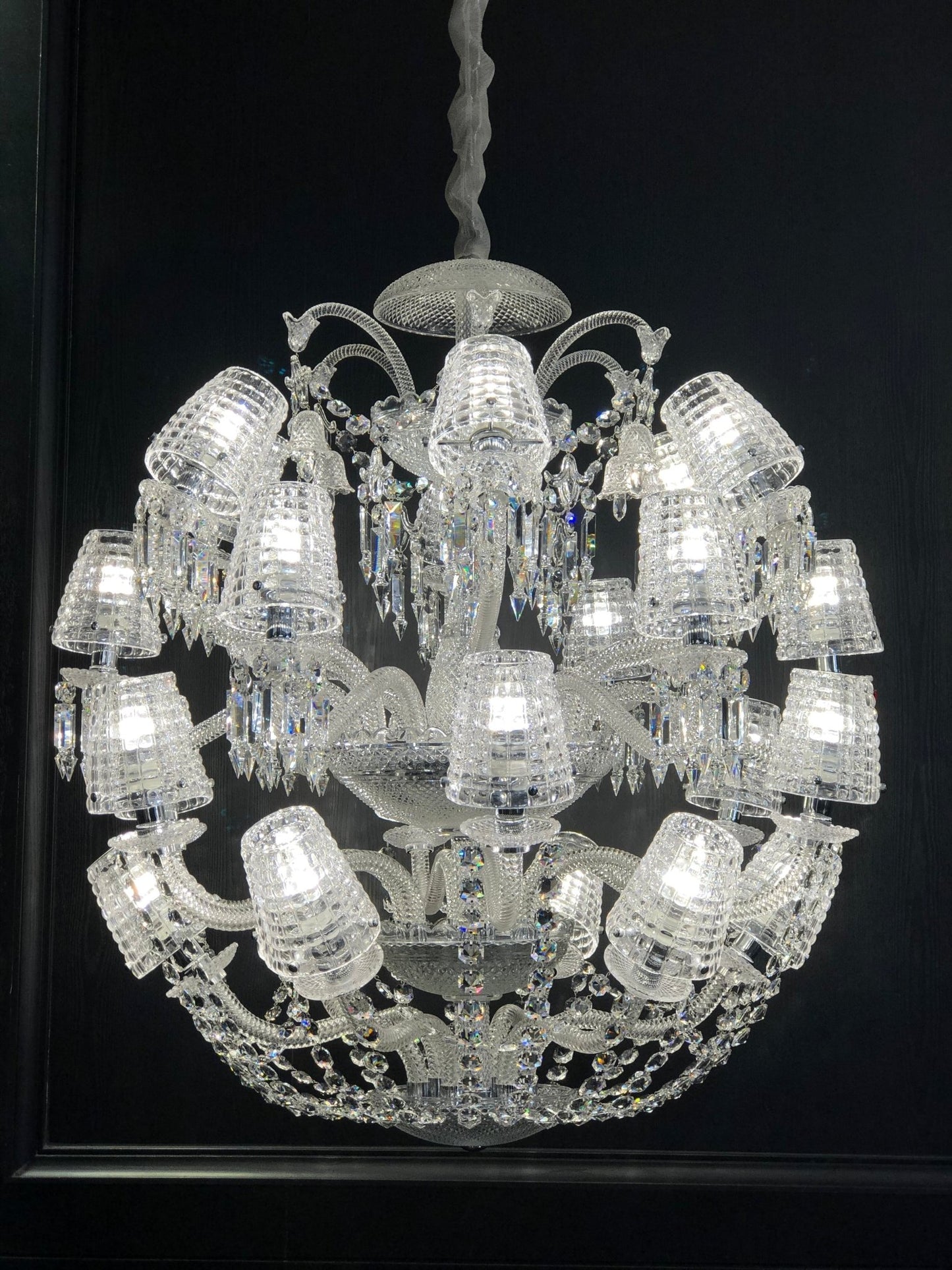 Luxury Globe Crystal Chandelier With Fabric/Crystal Glass Lampshades-Nobipets