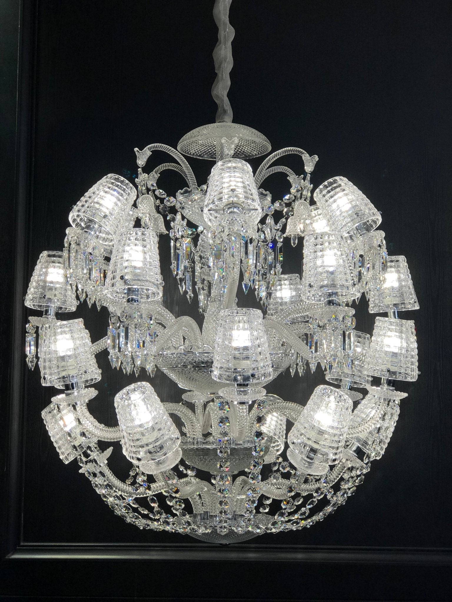 Luxury Globe Crystal Chandelier With Fabric/Crystal Glass Lampshades-Nobipets