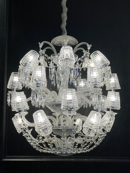 Luxury Globe Crystal Chandelier With Fabric/Crystal Glass Lampshades-Nobipets
