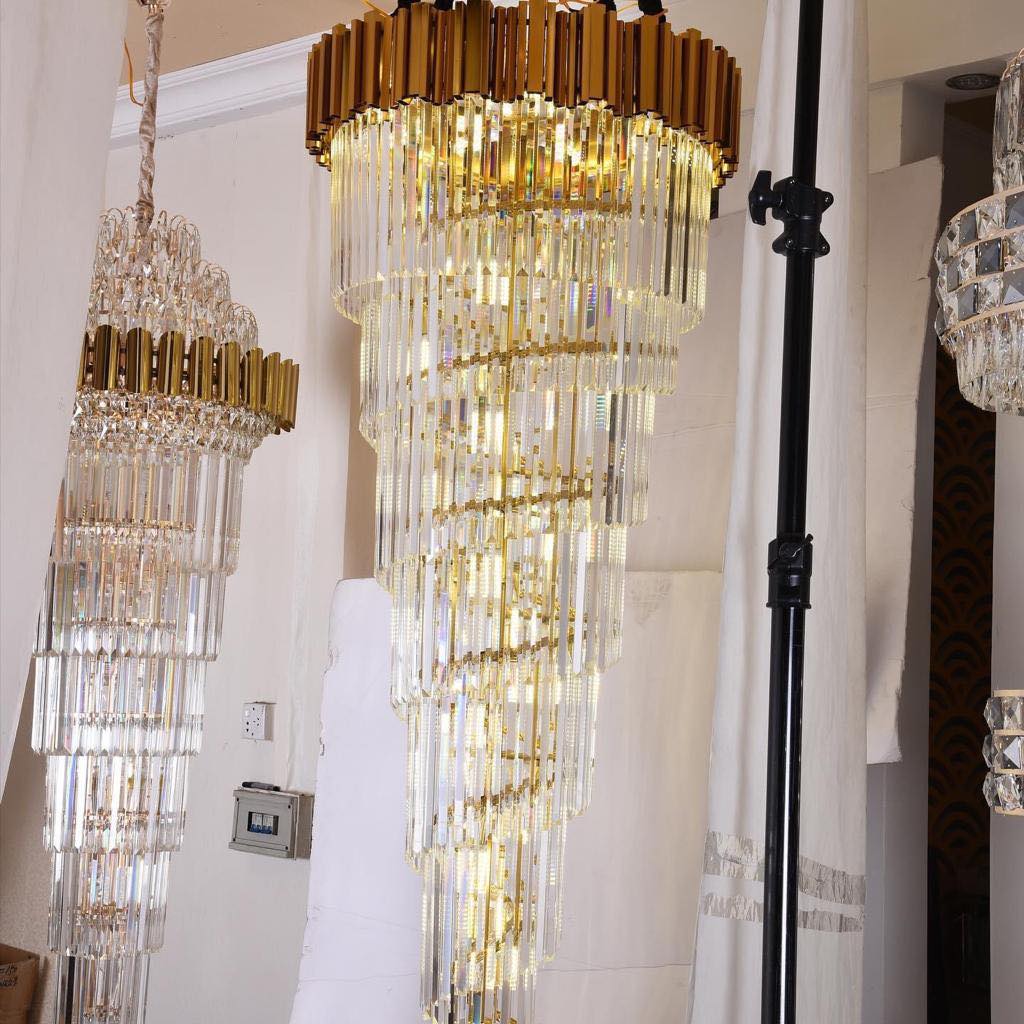 Luxury Gold Spiral Crystal Chandelier for Staircase/Foyer/Entryway-Nobipets