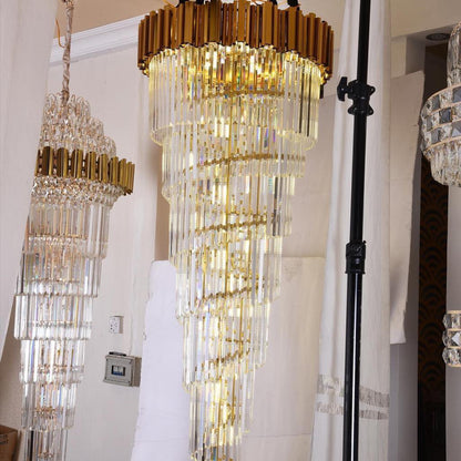Luxury Gold Spiral Crystal Chandelier for Staircase/Foyer/Entryway-Nobipets