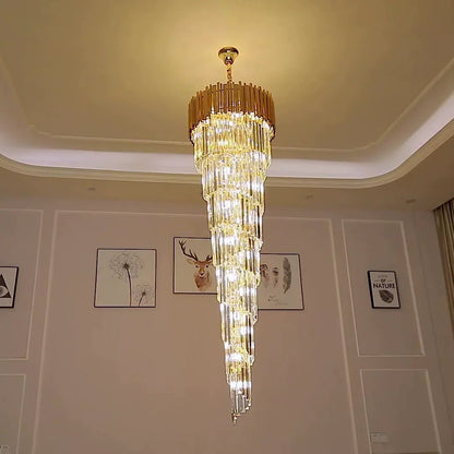 Luxury Gold Spiral Crystal Chandelier for Staircase/Foyer/Entryway-Nobipets
