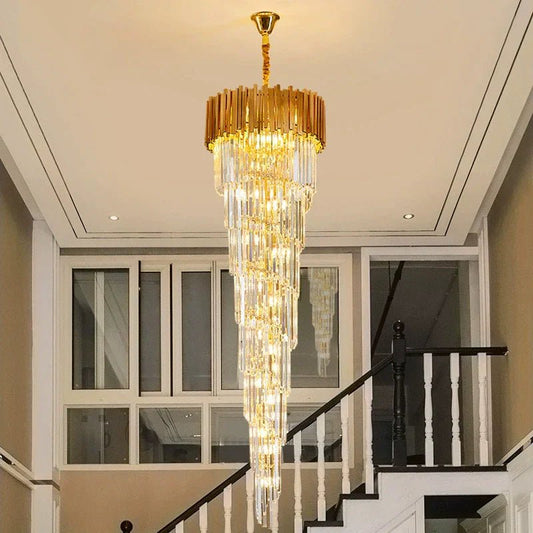 Luxury Gold Spiral Crystal Chandelier for Staircase/Foyer/Entryway-Nobipets