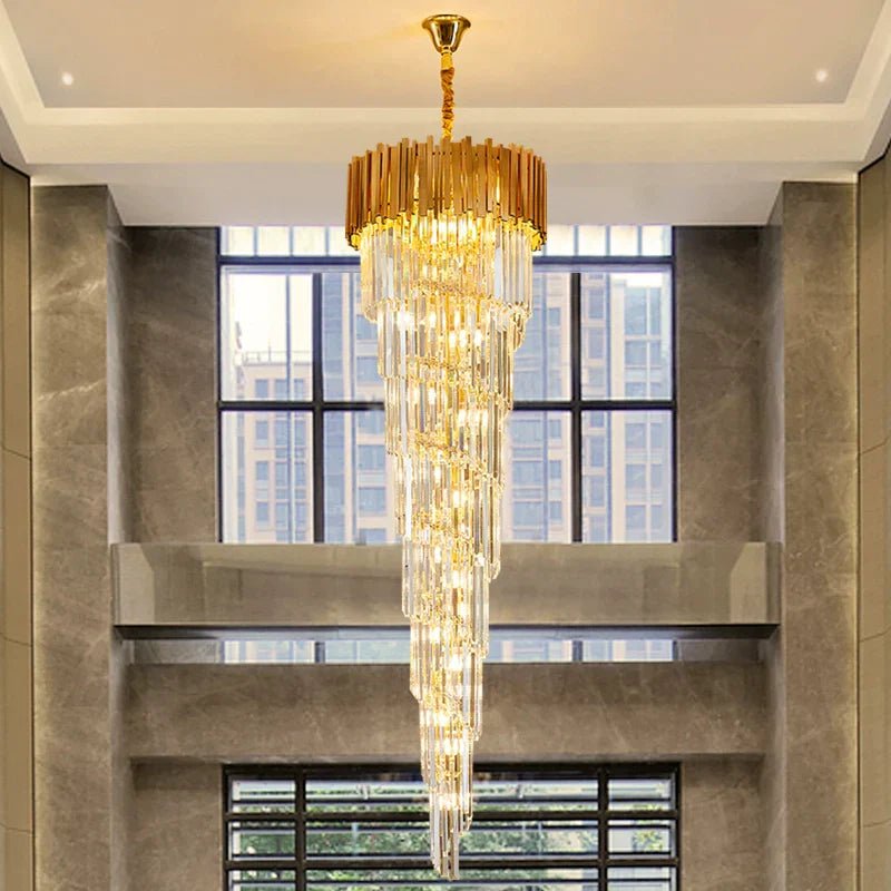 Luxury Gold Spiral Crystal Chandelier for Staircase/Foyer/Entryway-Nobipets