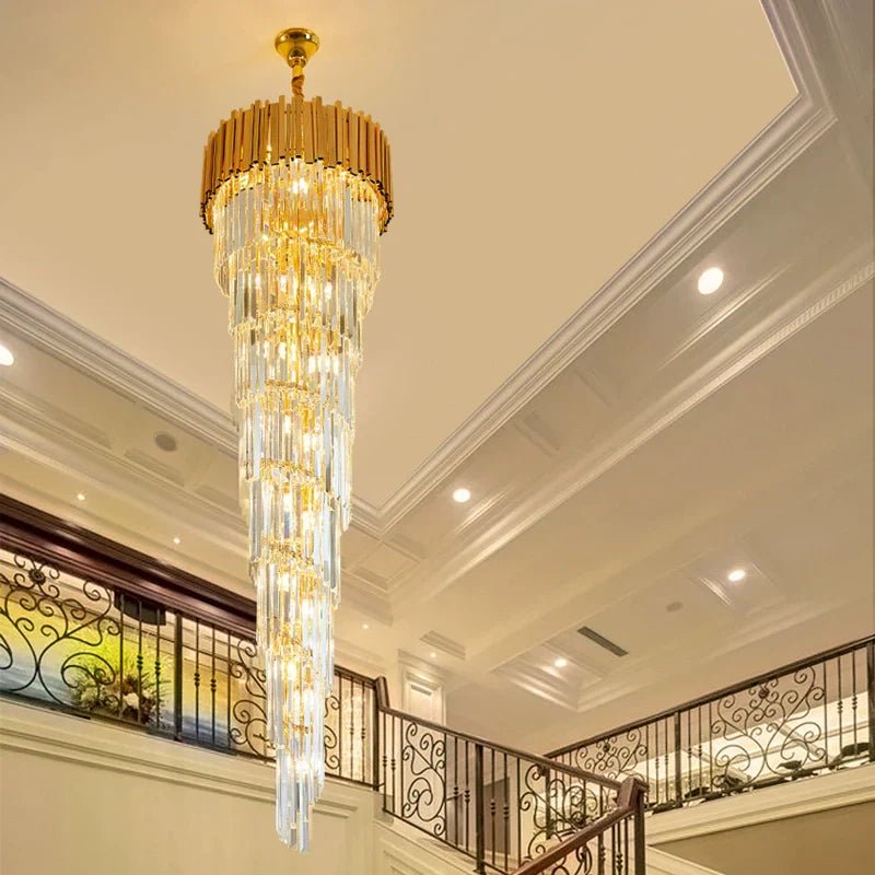 Luxury Gold Spiral Crystal Chandelier for Staircase/Foyer/Entryway-Nobipets